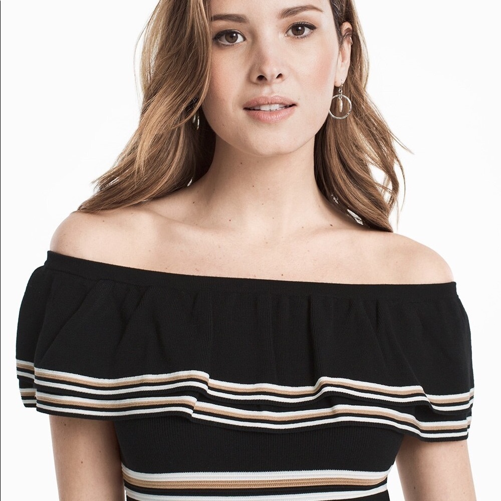 WHBM Stripe Off-The-Shoulder Sweater - Picture 2 of 4